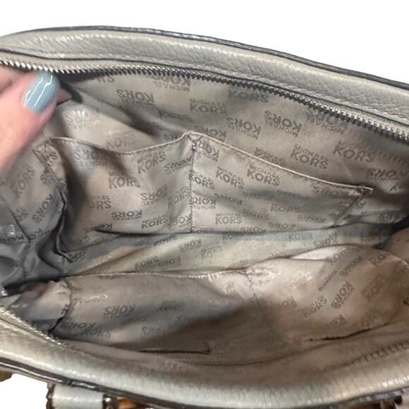 Michael Kors Dove Gray Leather Sandrine Studded Satchel Bag Women - Picture 10 of 13